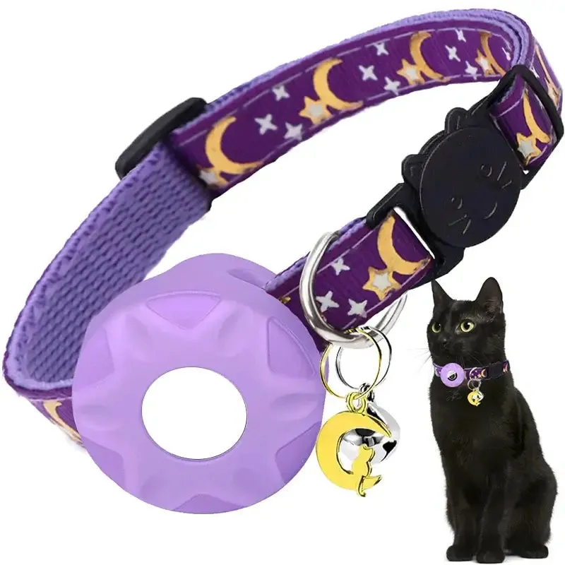 Charming Pet Collar with AirTag Holder & Moon Ornament