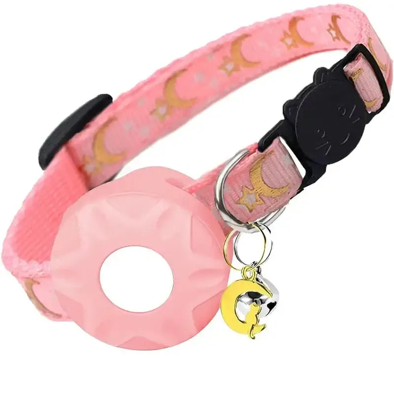 Charming Pet Collar with AirTag Holder & Moon Ornament