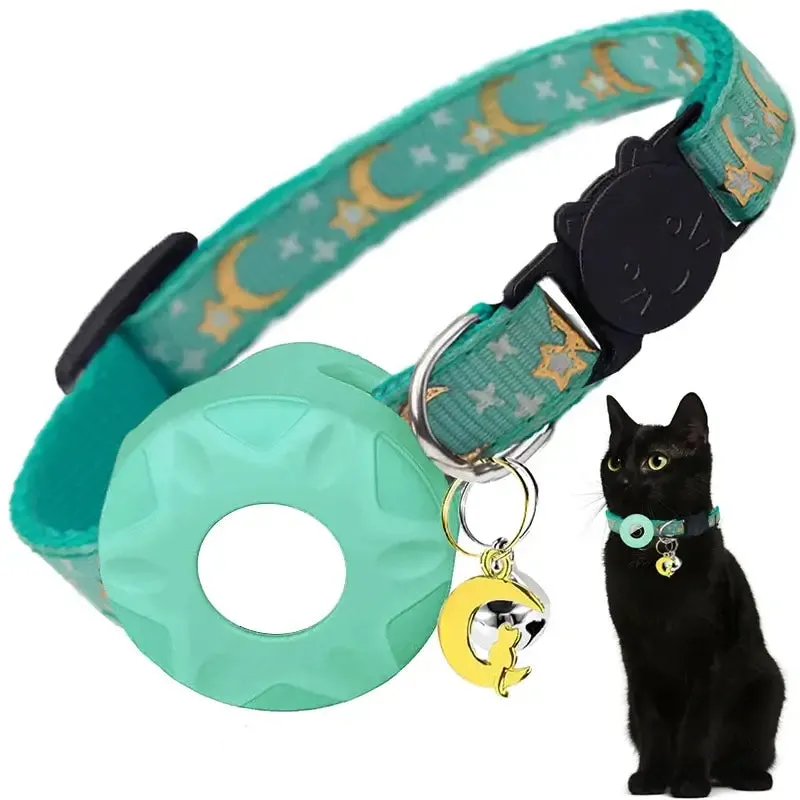 Charming Pet Collar with AirTag Holder & Moon Ornament