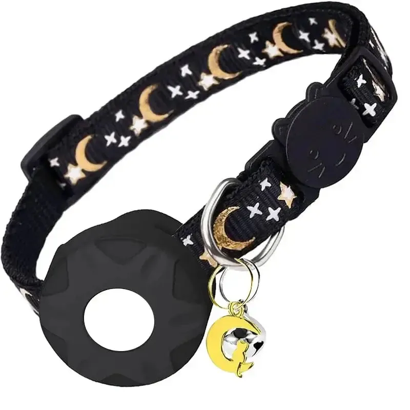 Charming Pet Collar with AirTag Holder & Moon Ornament