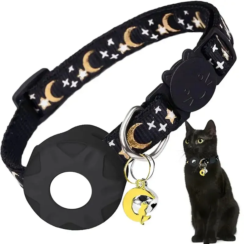 Charming Pet Collar with AirTag Holder & Moon Ornament