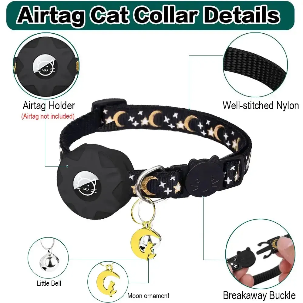 Charming Pet Collar with AirTag Holder & Moon Ornament