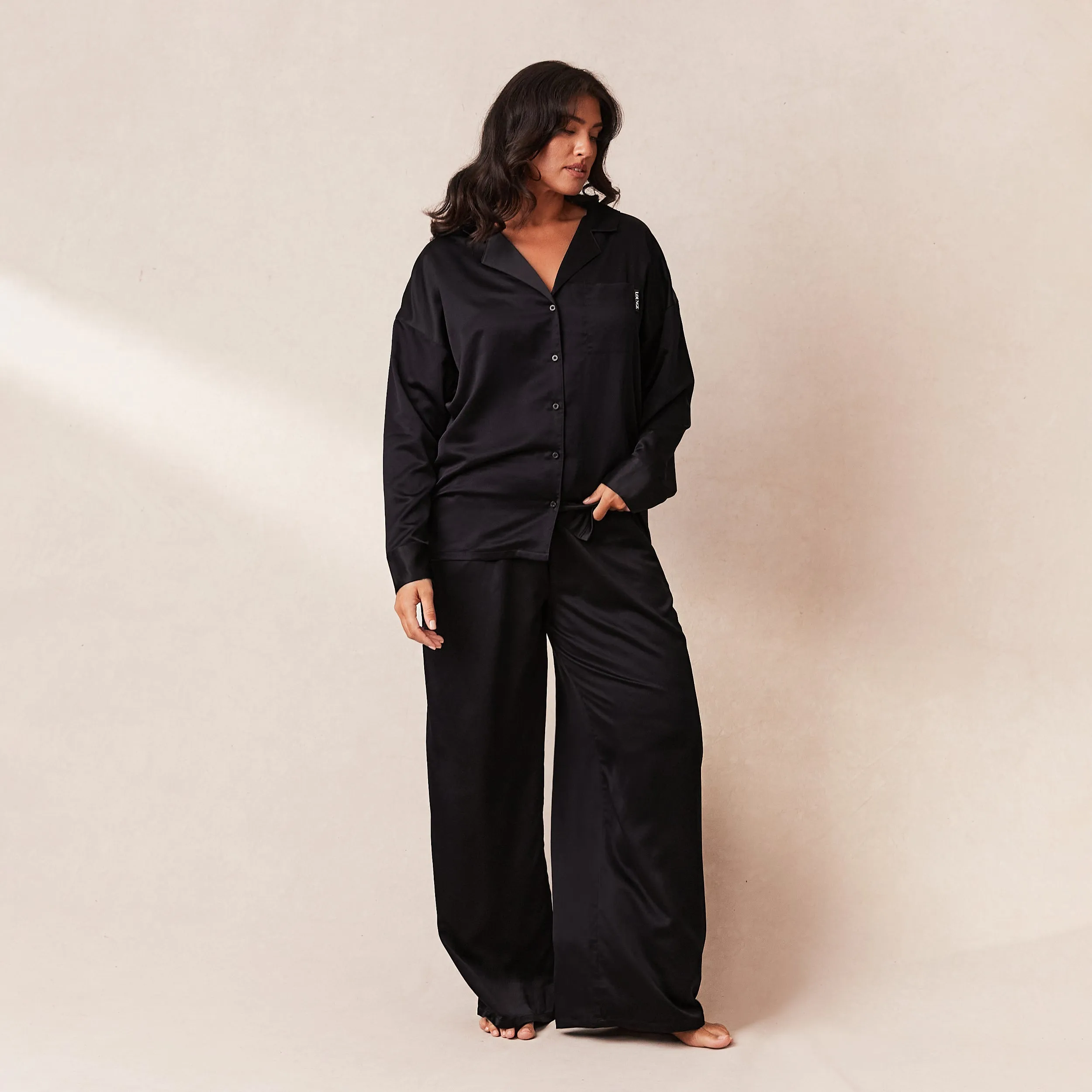 Classic Satin Pyjama Shirt - Black