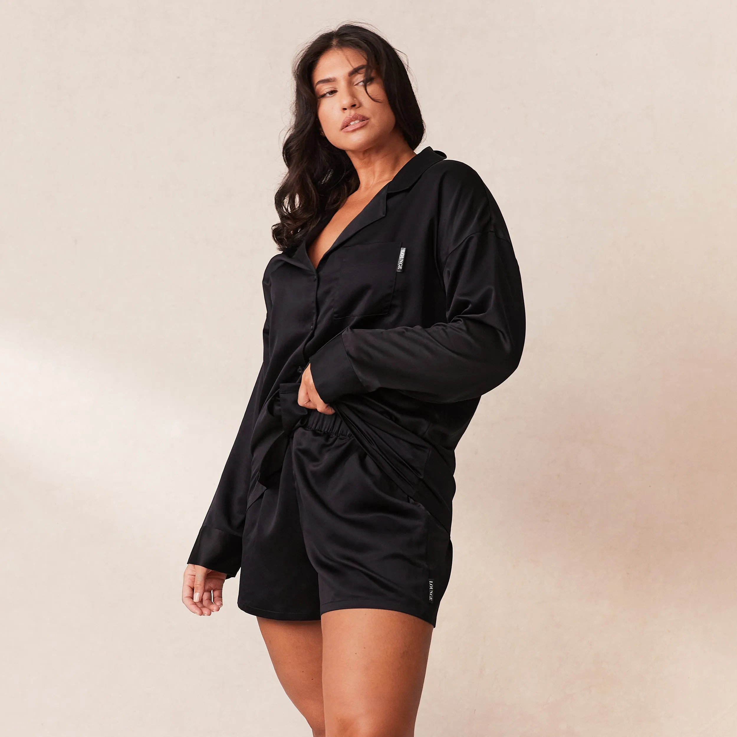 Classic Satin Pyjama Shirt - Black