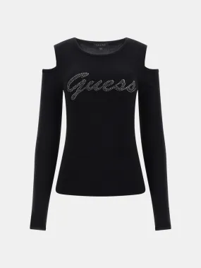 Cold Shoulder Guess Logo Sweater - Zwart