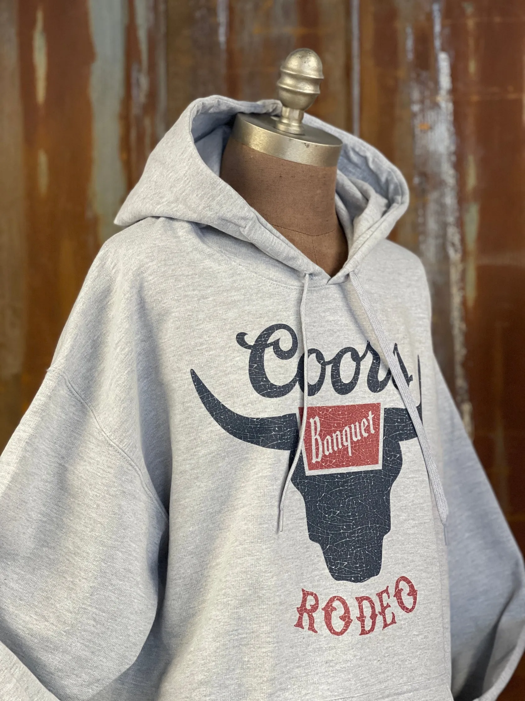 Coors Banquet Rodeo BULL Graphic Hoodie- Heather Grey