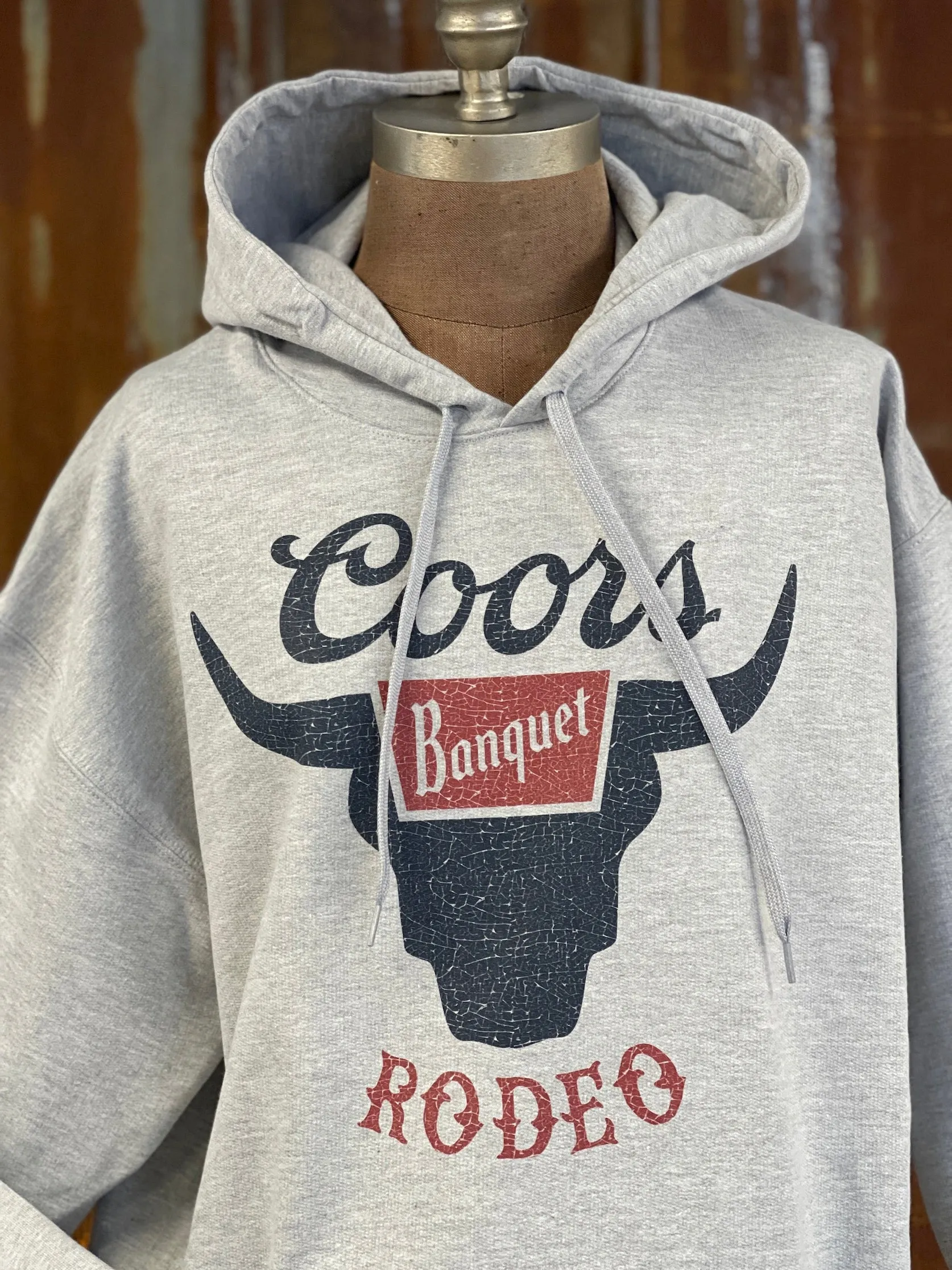 Coors Banquet Rodeo BULL Graphic Hoodie- Heather Grey