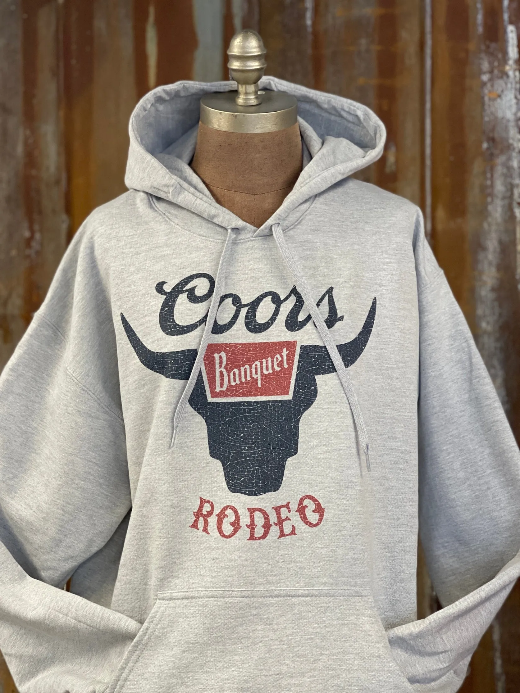 Coors Banquet Rodeo BULL Graphic Hoodie- Heather Grey