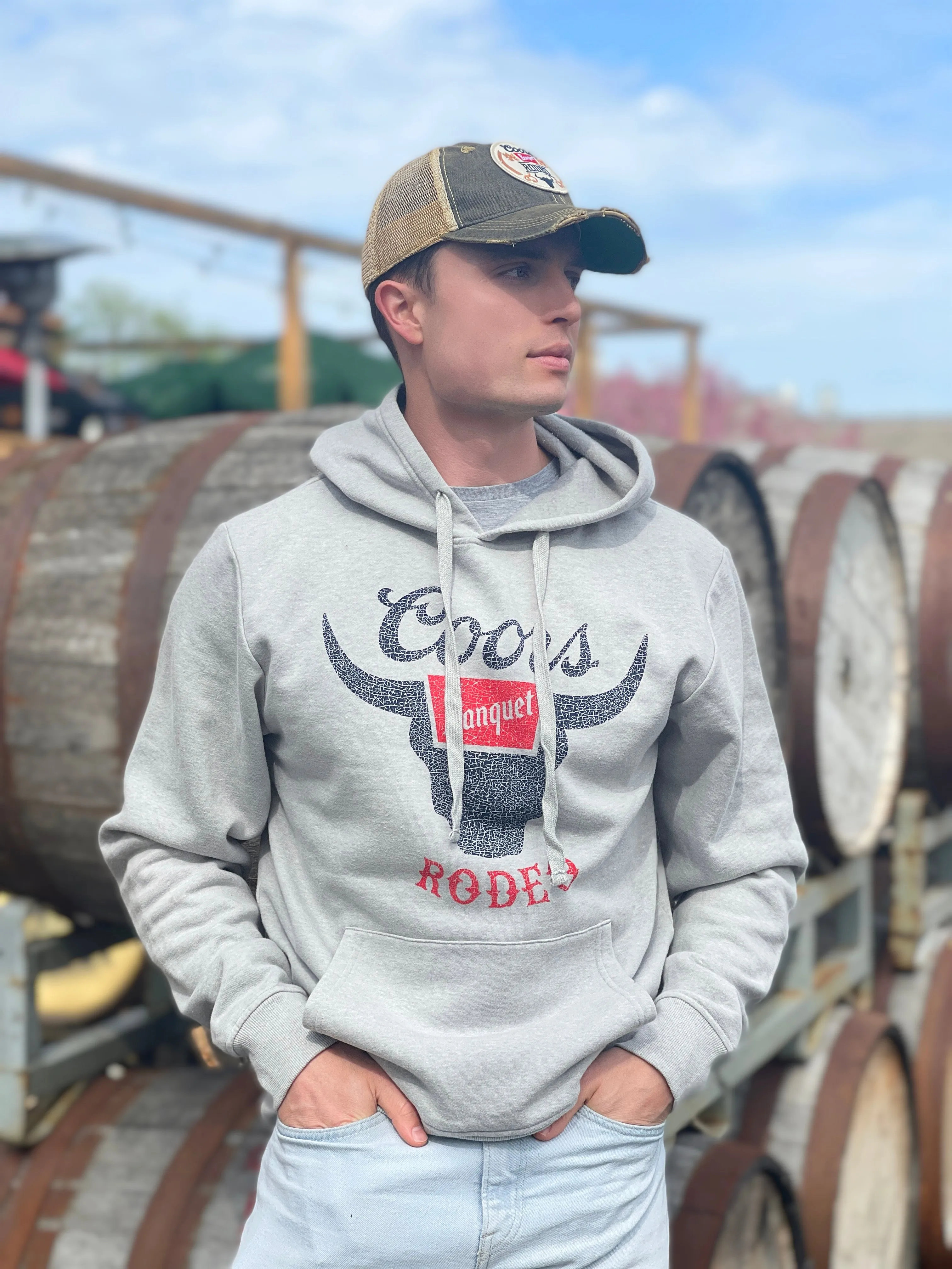 Coors Banquet Rodeo BULL Graphic Hoodie- Heather Grey