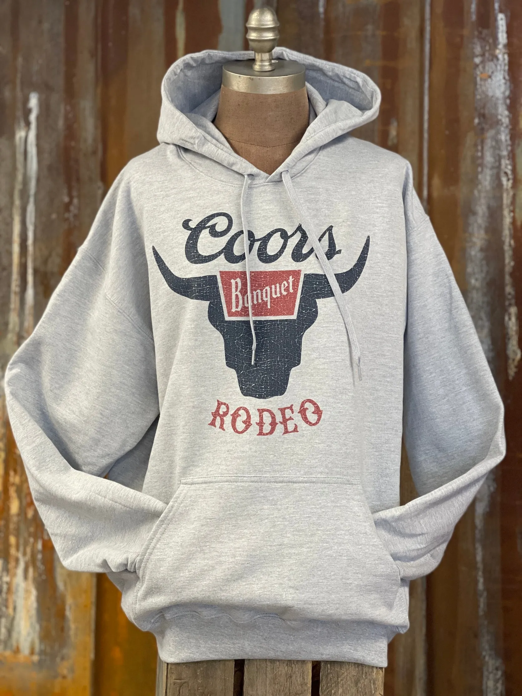 Coors Banquet Rodeo BULL Graphic Hoodie- Heather Grey