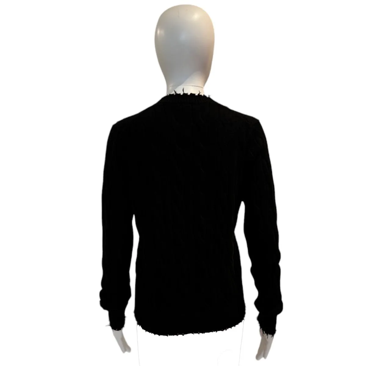 Cotton Frayed Cable Cardigan | Black