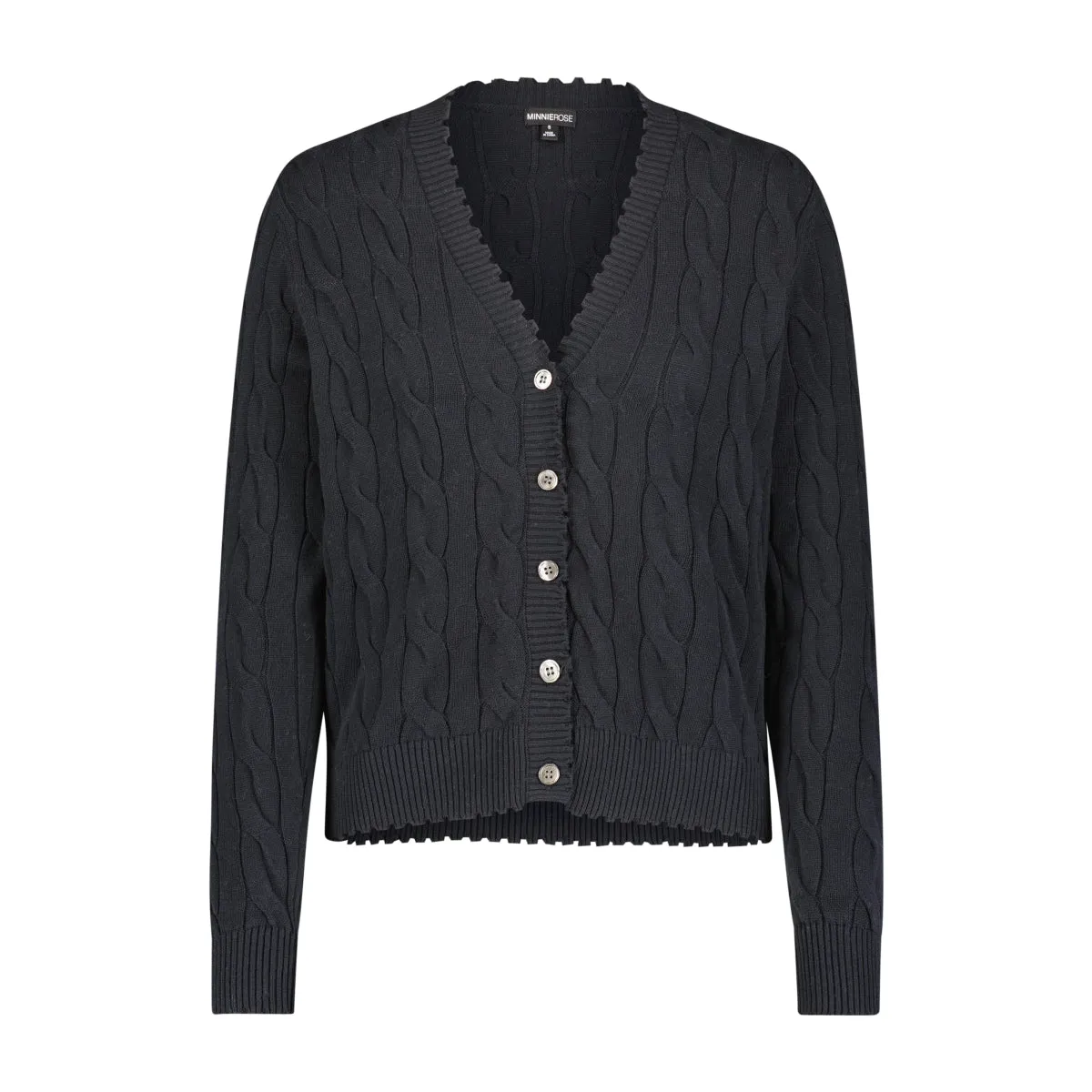 Cotton Frayed Cable Cardigan | Black