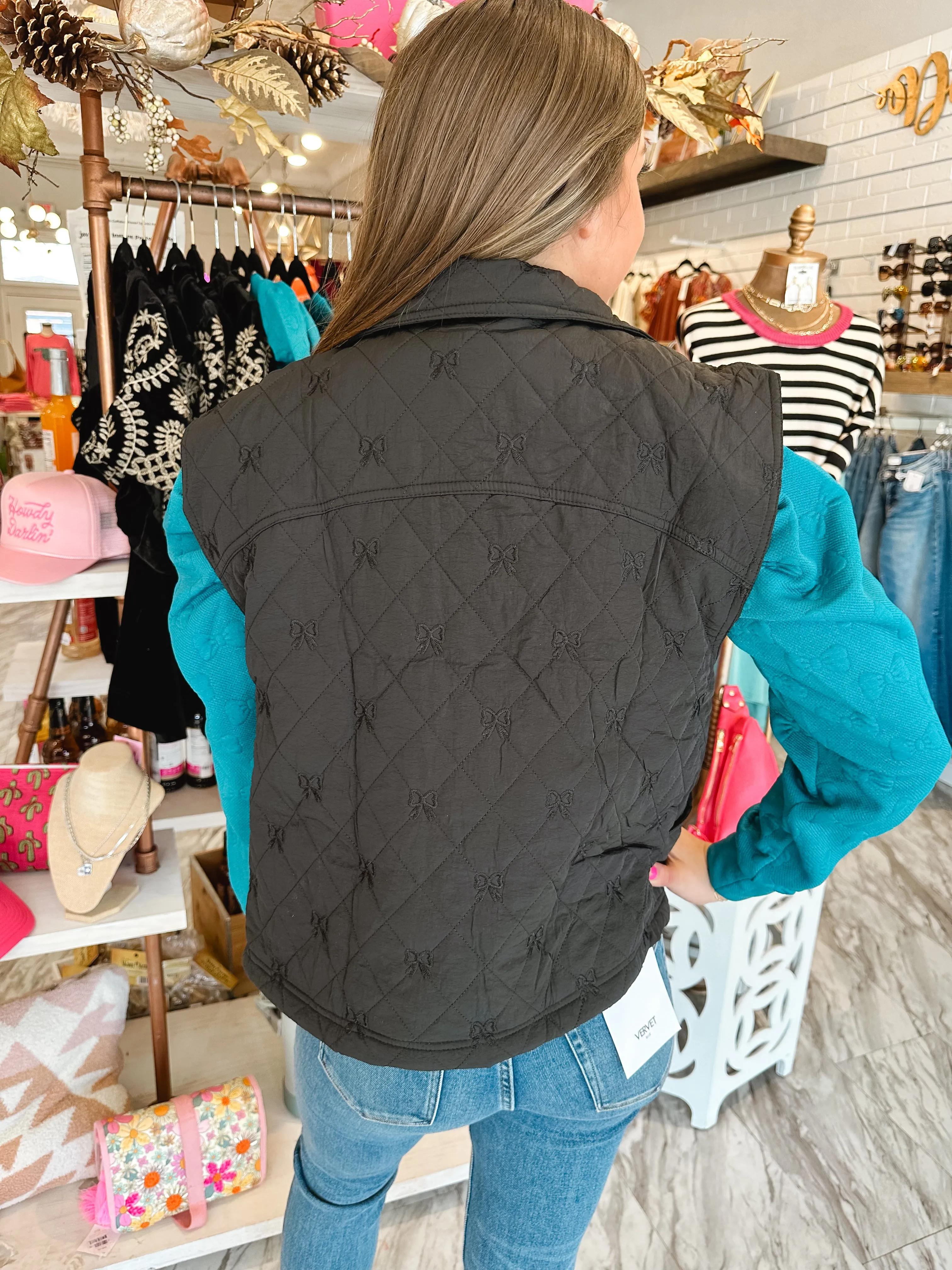 Couture Classic Bow Detail Quilted Black Vest