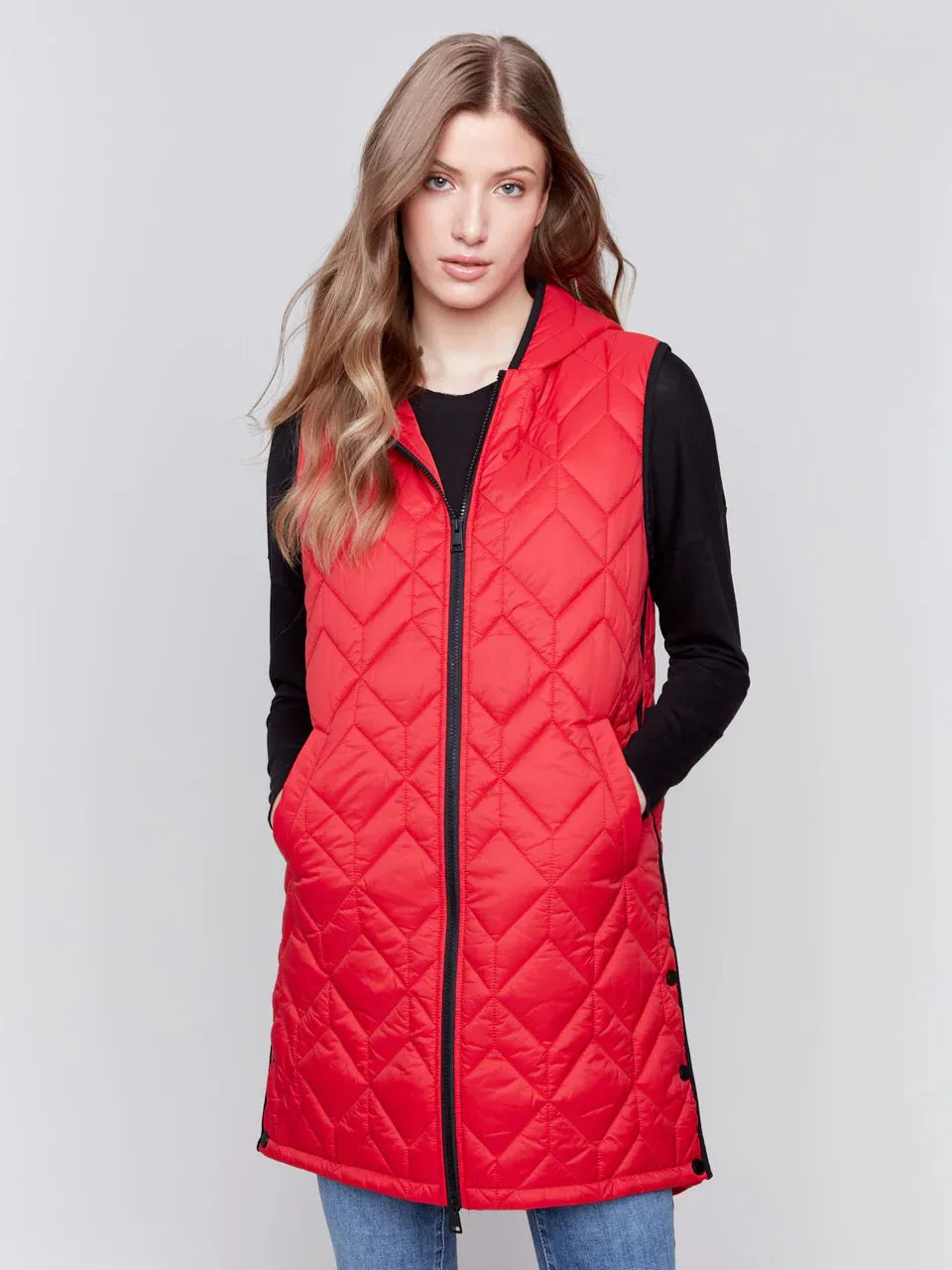 Cranberry Hooded Quilted Vest