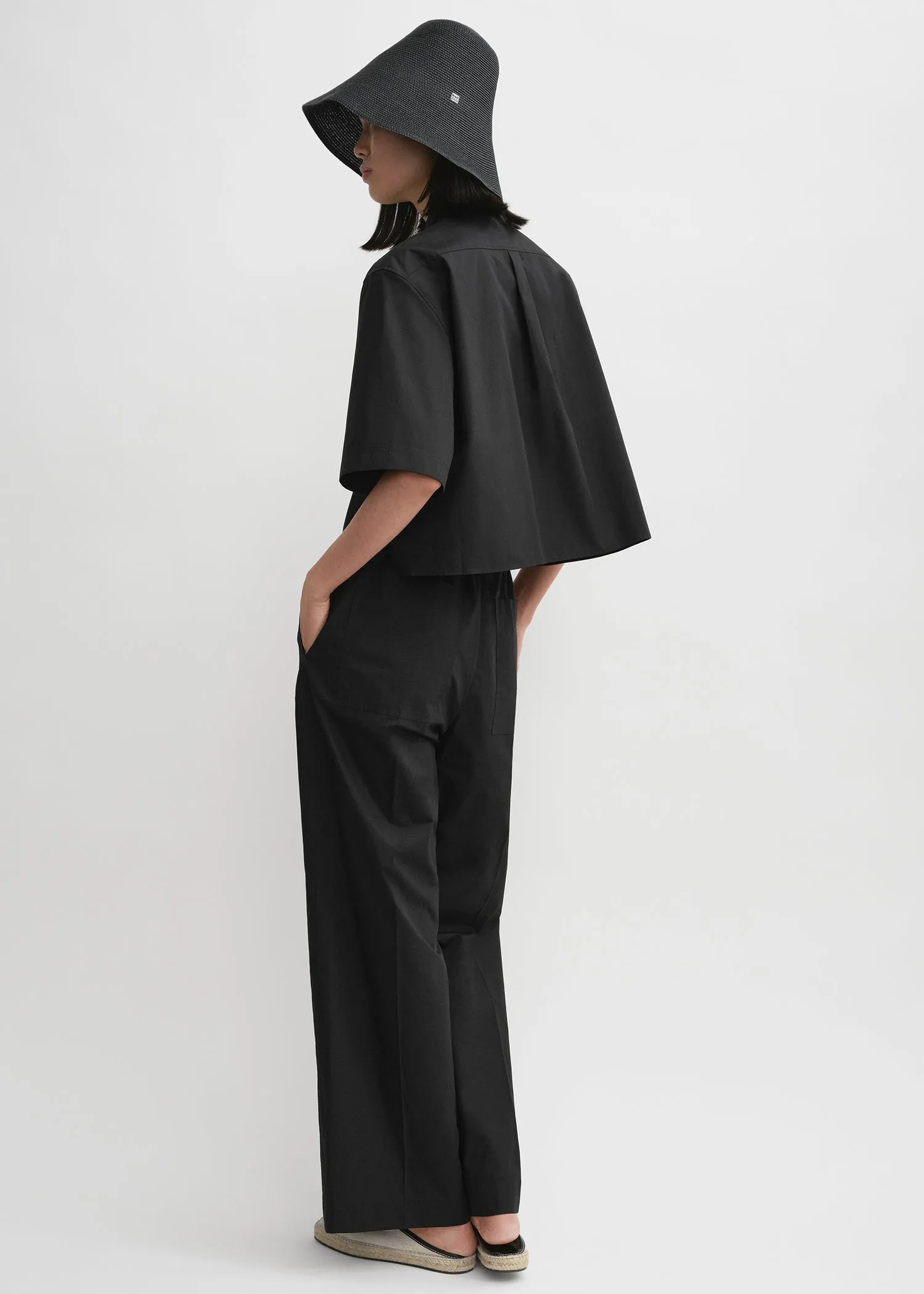 Cropped cotton-poplin shirt black