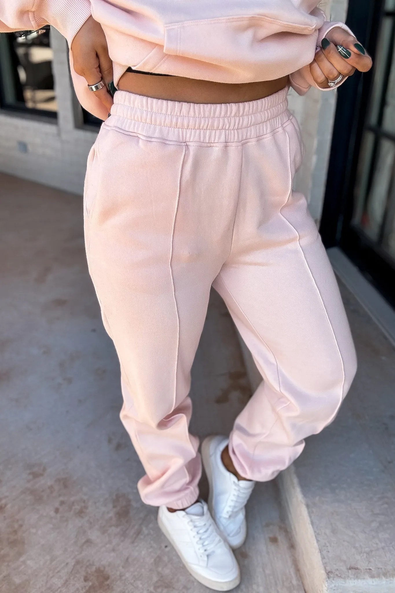 Cute Take Dusty Pink High Waisted Pintuck Sweatpants