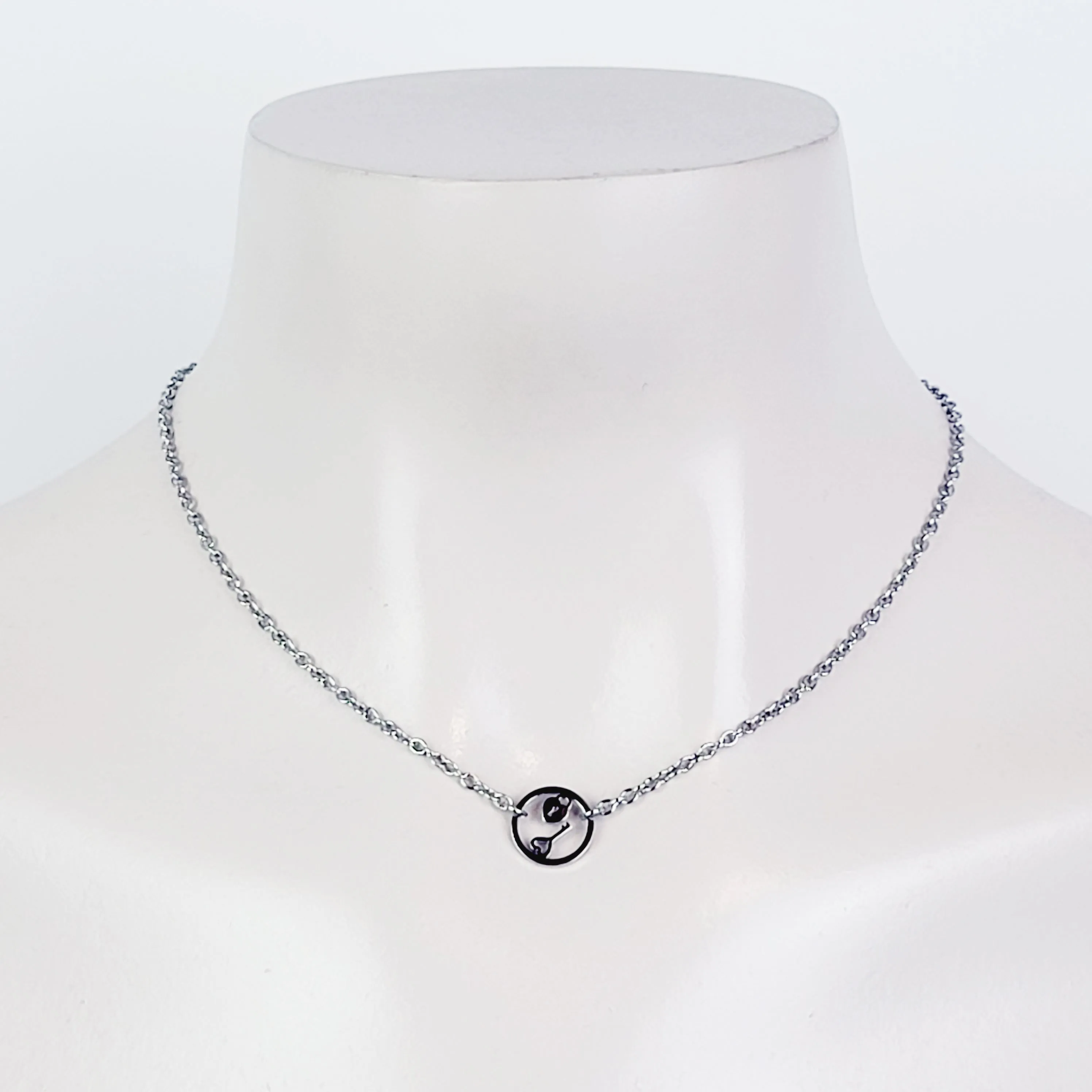 Day Collar, Stainless Steel with Circle of O Heart Locket and Key Pendant. 24/7 Wear Discreet Collar