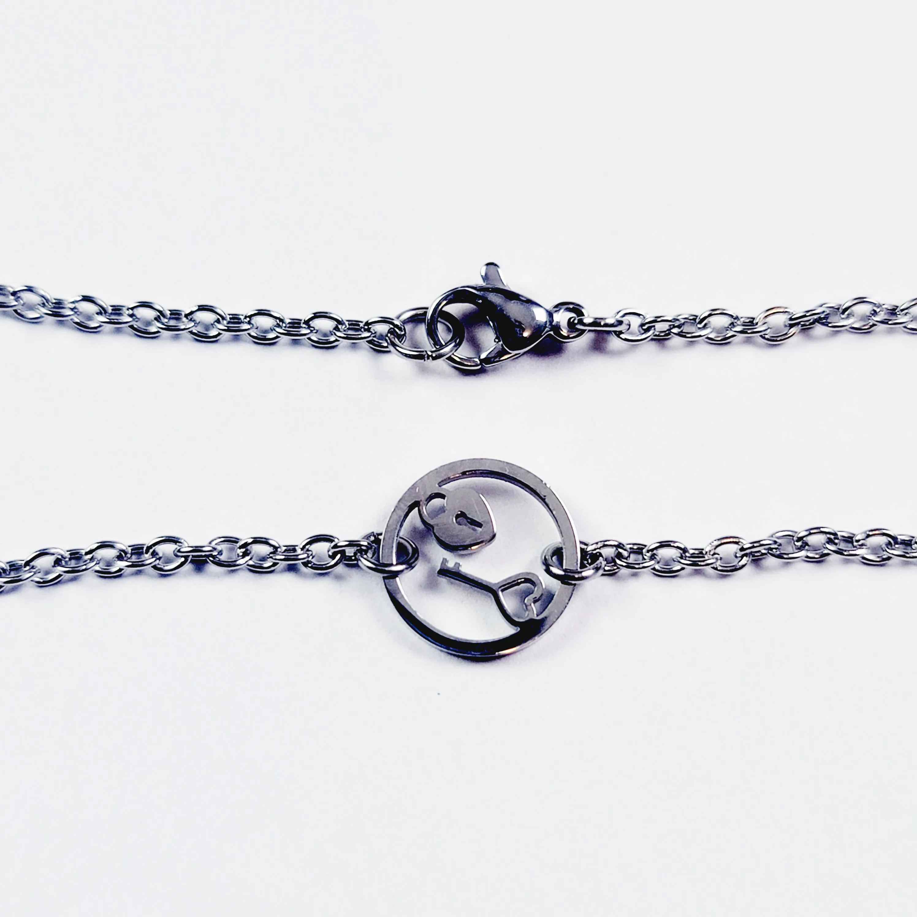 Day Collar, Stainless Steel with Circle of O Heart Locket and Key Pendant. 24/7 Wear Discreet Collar