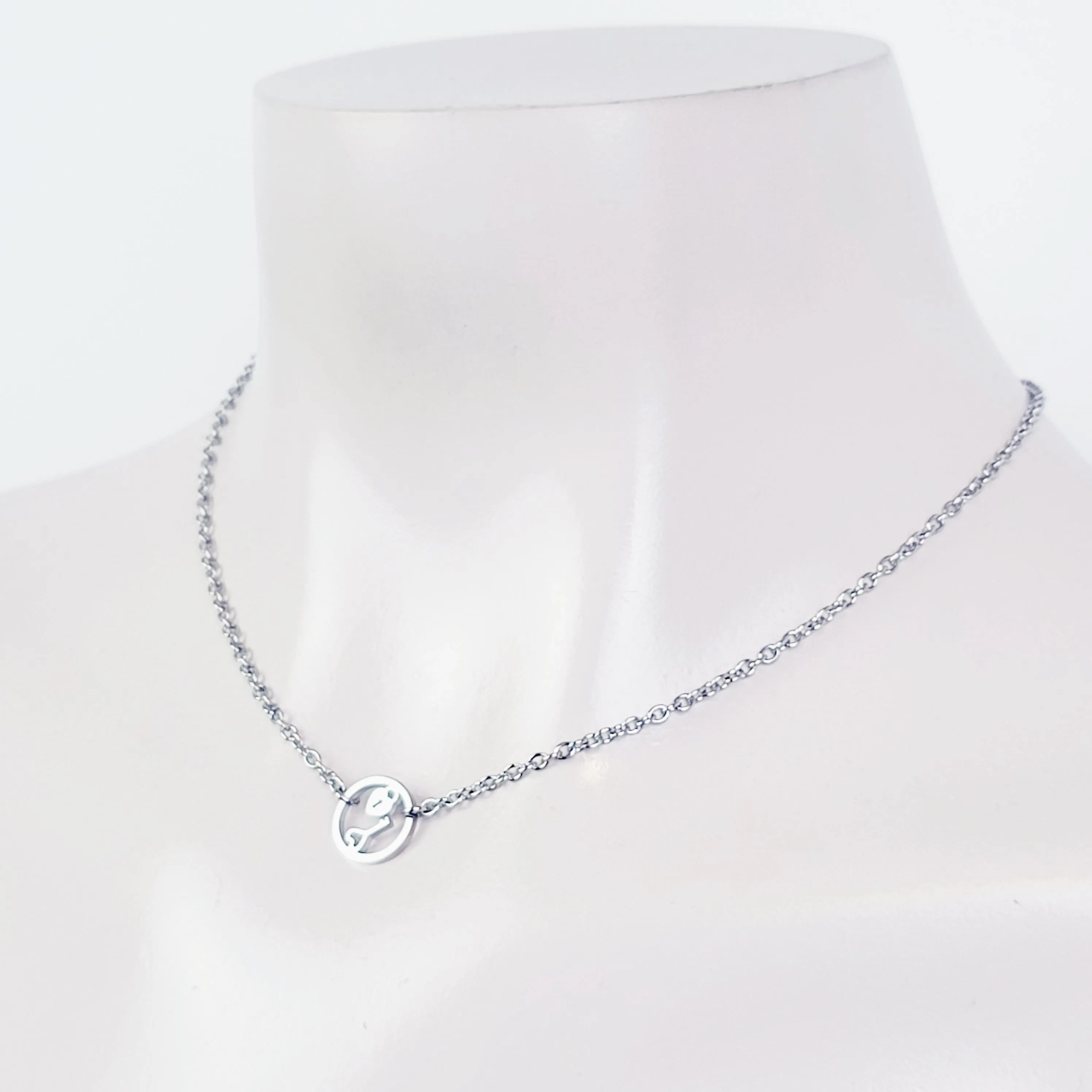 Day Collar, Stainless Steel with Circle of O Heart Locket and Key Pendant. 24/7 Wear Discreet Collar