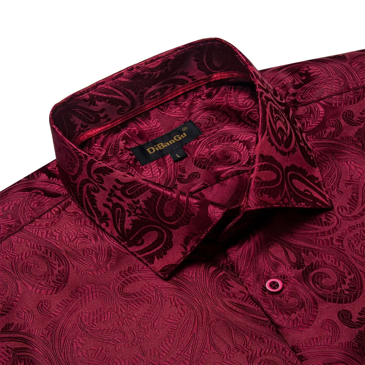 DiBanGu Tuxedo Shirt Burgundy Paisley Business Mens Button Up Shirts