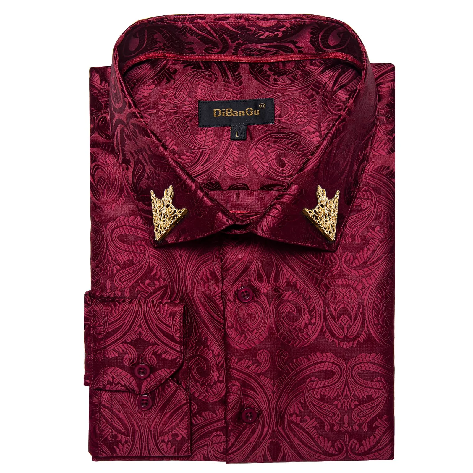 DiBanGu Tuxedo Shirt Burgundy Paisley Business Mens Button Up Shirts