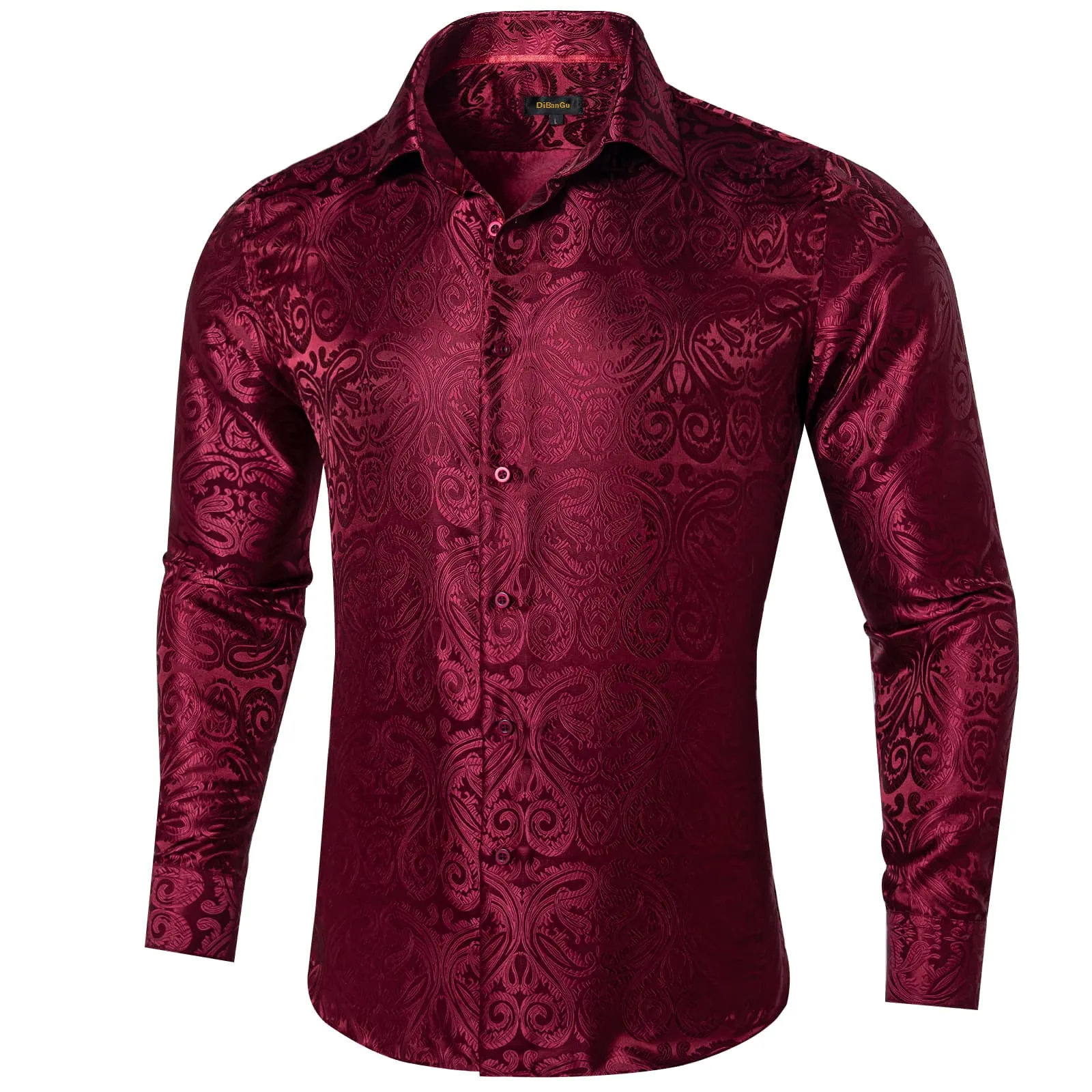 DiBanGu Tuxedo Shirt Burgundy Paisley Business Mens Button Up Shirts