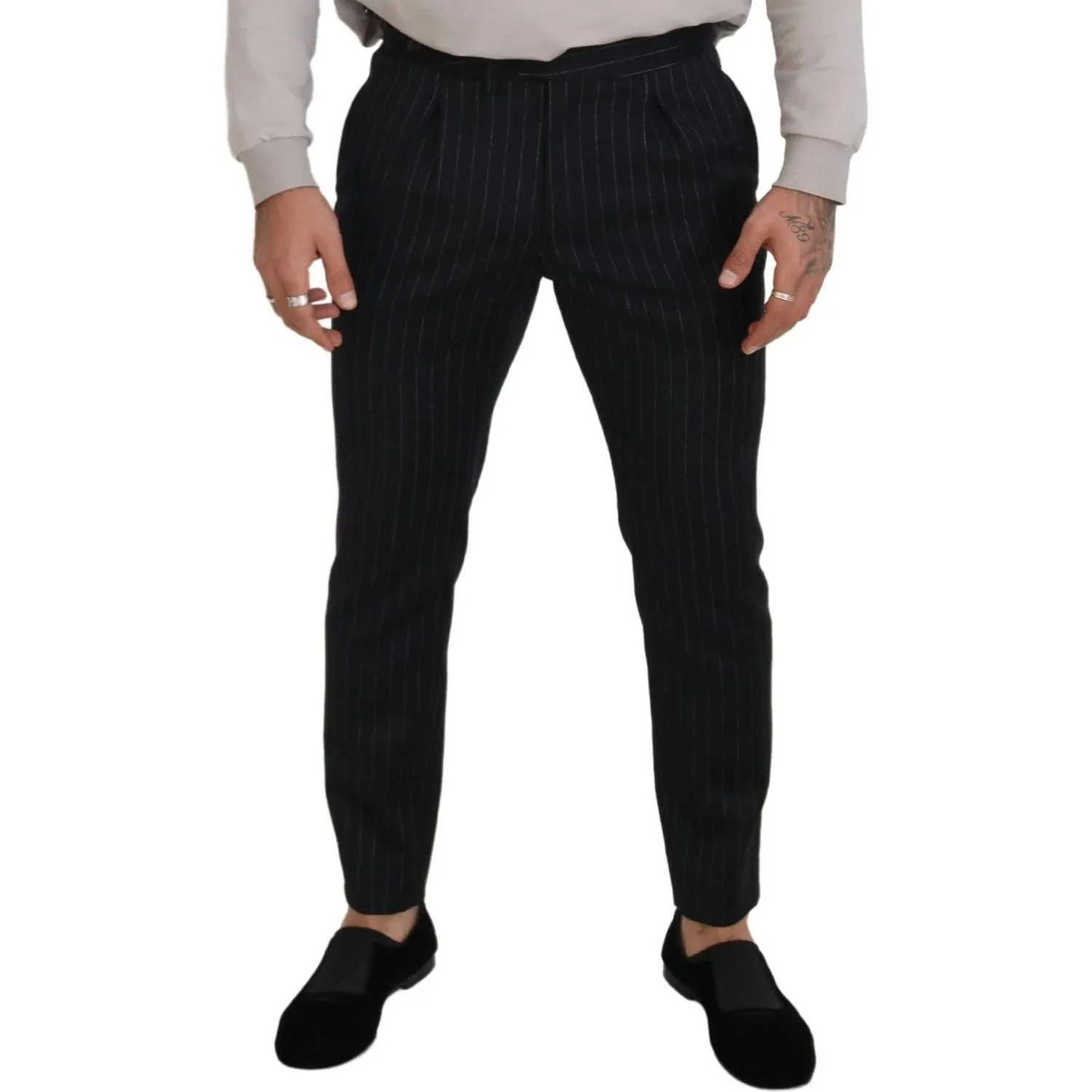 Dolce & Gabbana Elegant Black Striped Wool Blend Trousers