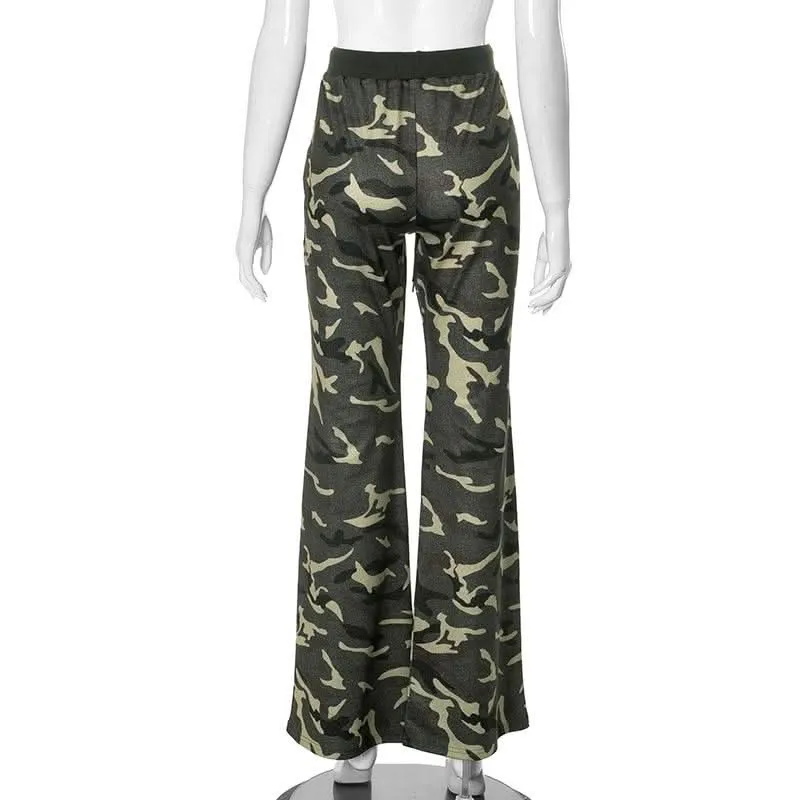 Drawstring camouflage high rise self tie cargo pant