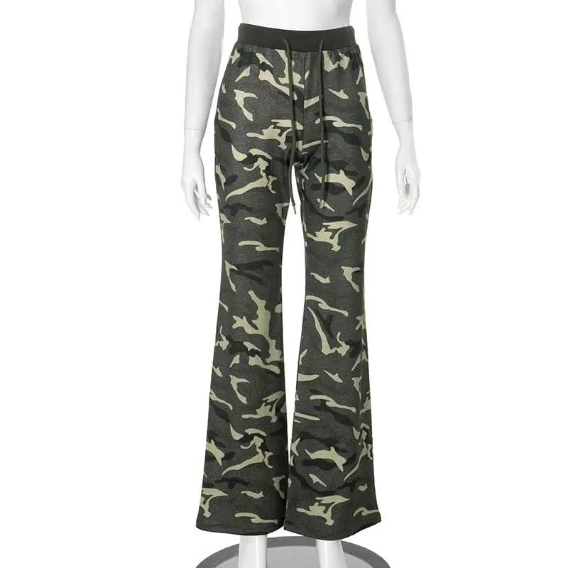 Drawstring camouflage high rise self tie cargo pant