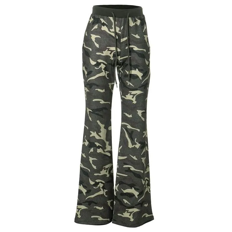 Drawstring camouflage high rise self tie cargo pant