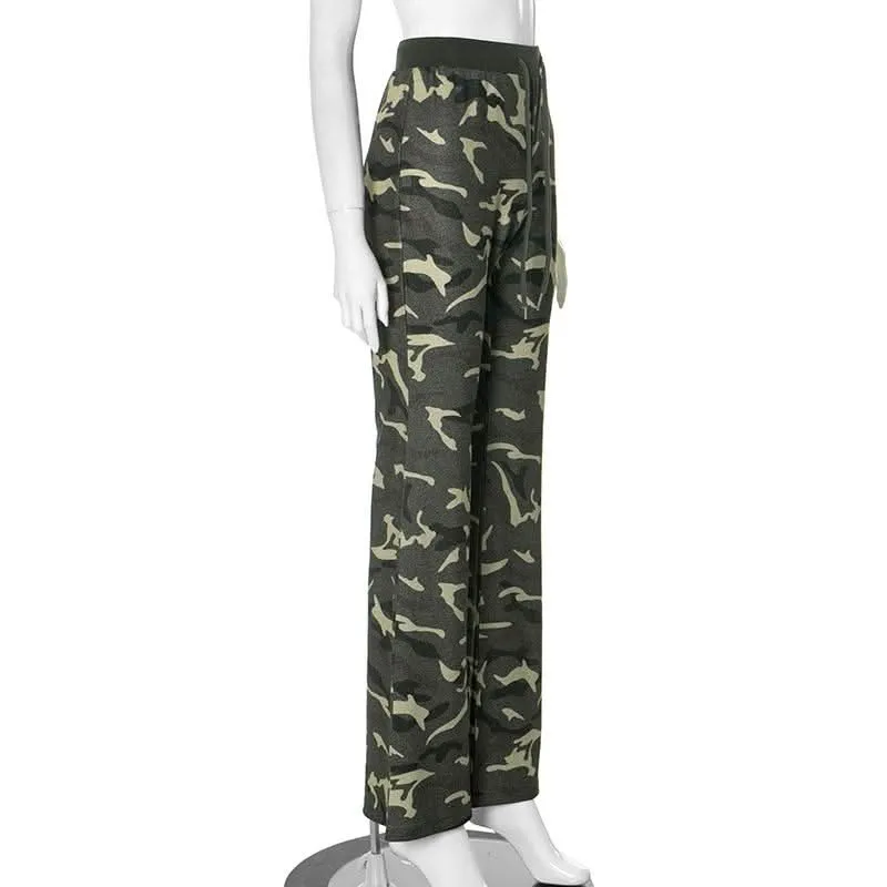 Drawstring camouflage high rise self tie cargo pant