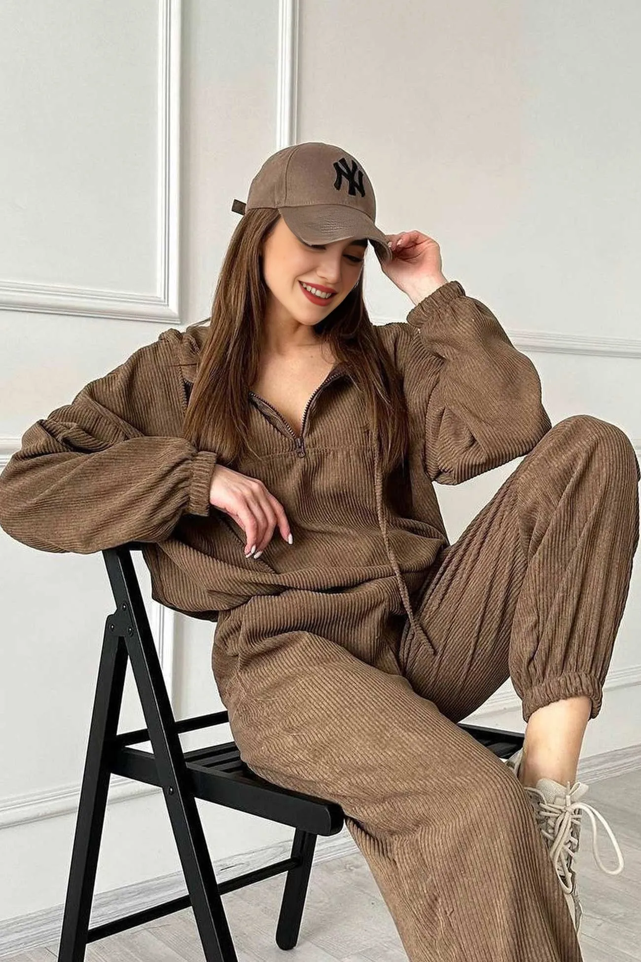 Drawstring Zip-up Hoodie Long Pants Suits