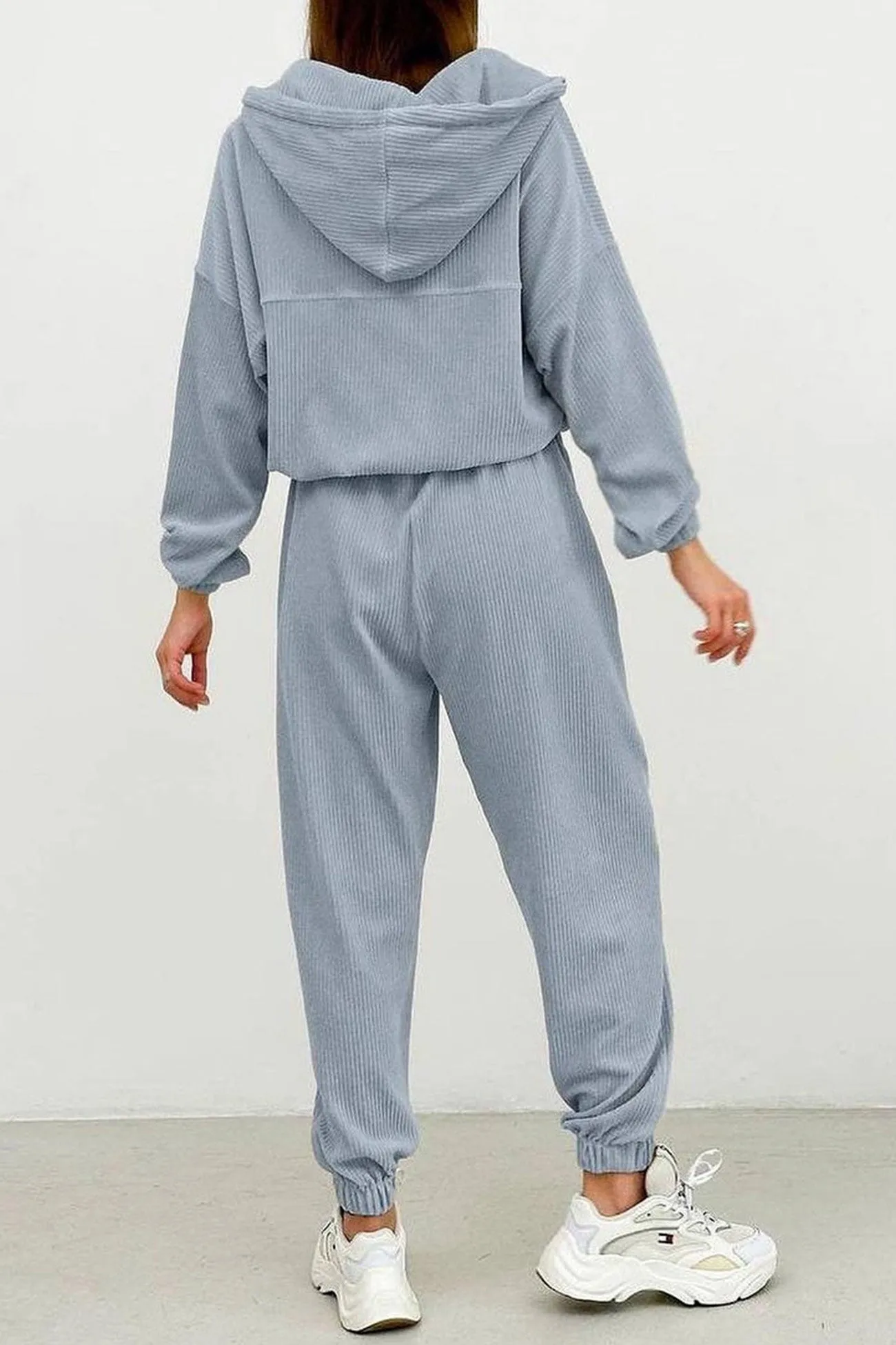 Drawstring Zip-up Hoodie Long Pants Suits