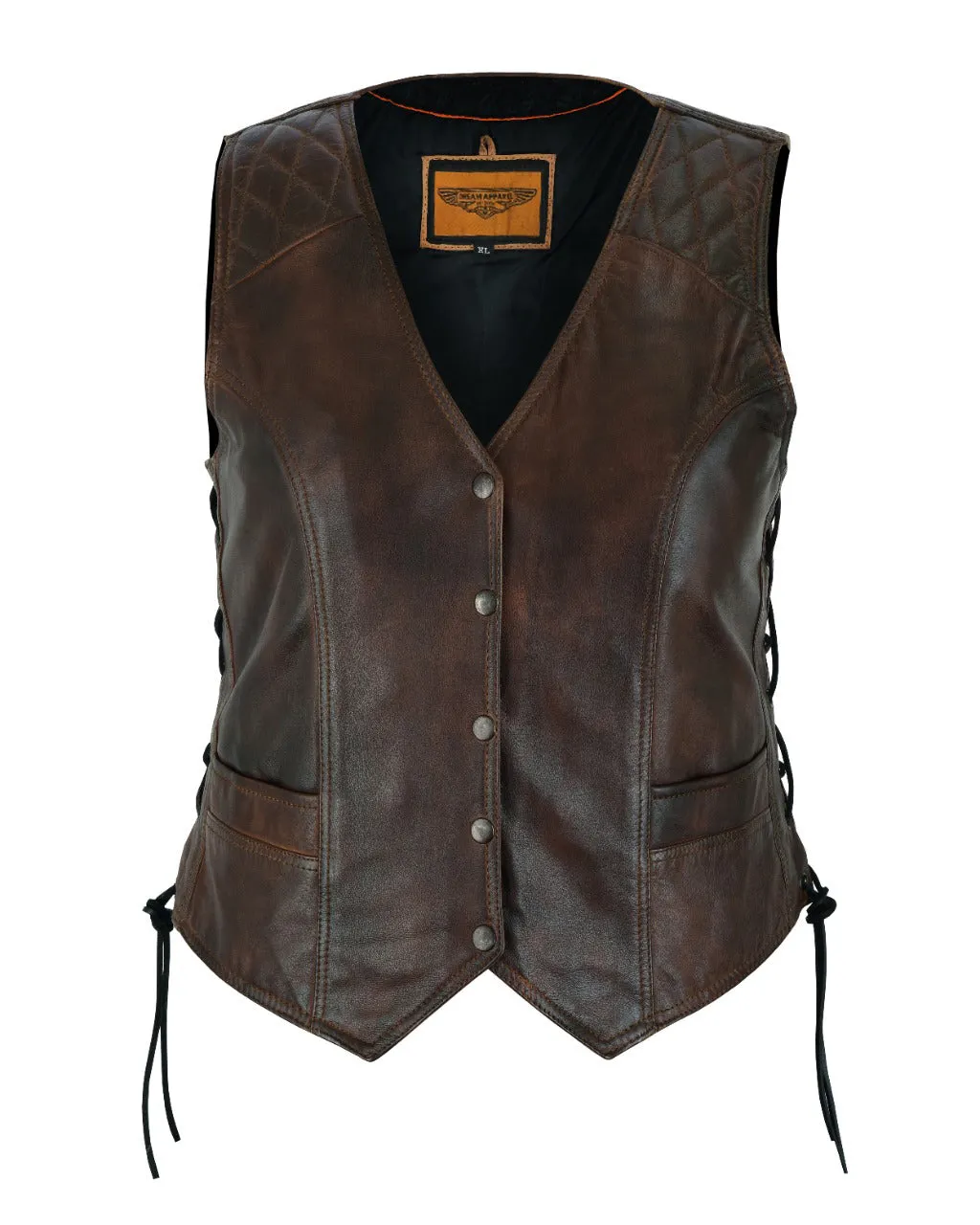 Dream Apparel® Premium Cowhide Brown Vest with Diamond Design on Shoulder & Upper Back