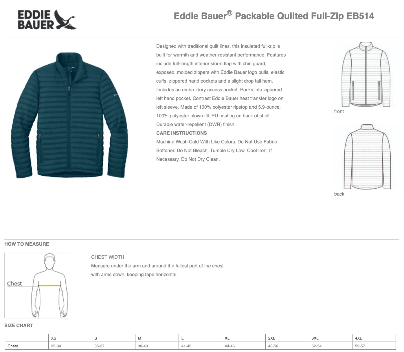 Eddie Bauer® Packable Quilted Full-Zip