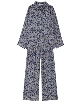 Evie Long Sleeve Aster Print Pyjama Set In Blue