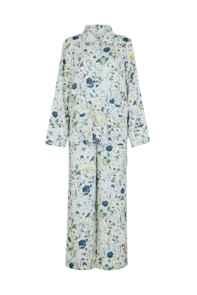 Evie Long Sleeve Pressed Floral Print Pyjama Set In Blue