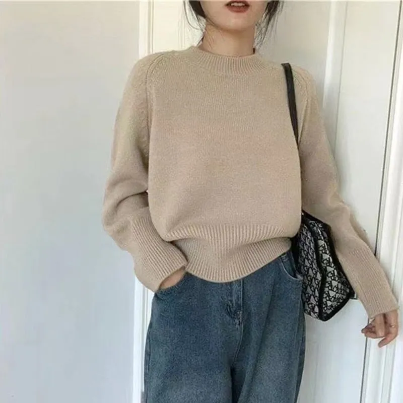 Fashionkova  Winter Vintage Base O-Neck Knitted Sweater Women Casual Lazy Oaf All-Match Pullover Sweaters Female Solid Simple Knitwear