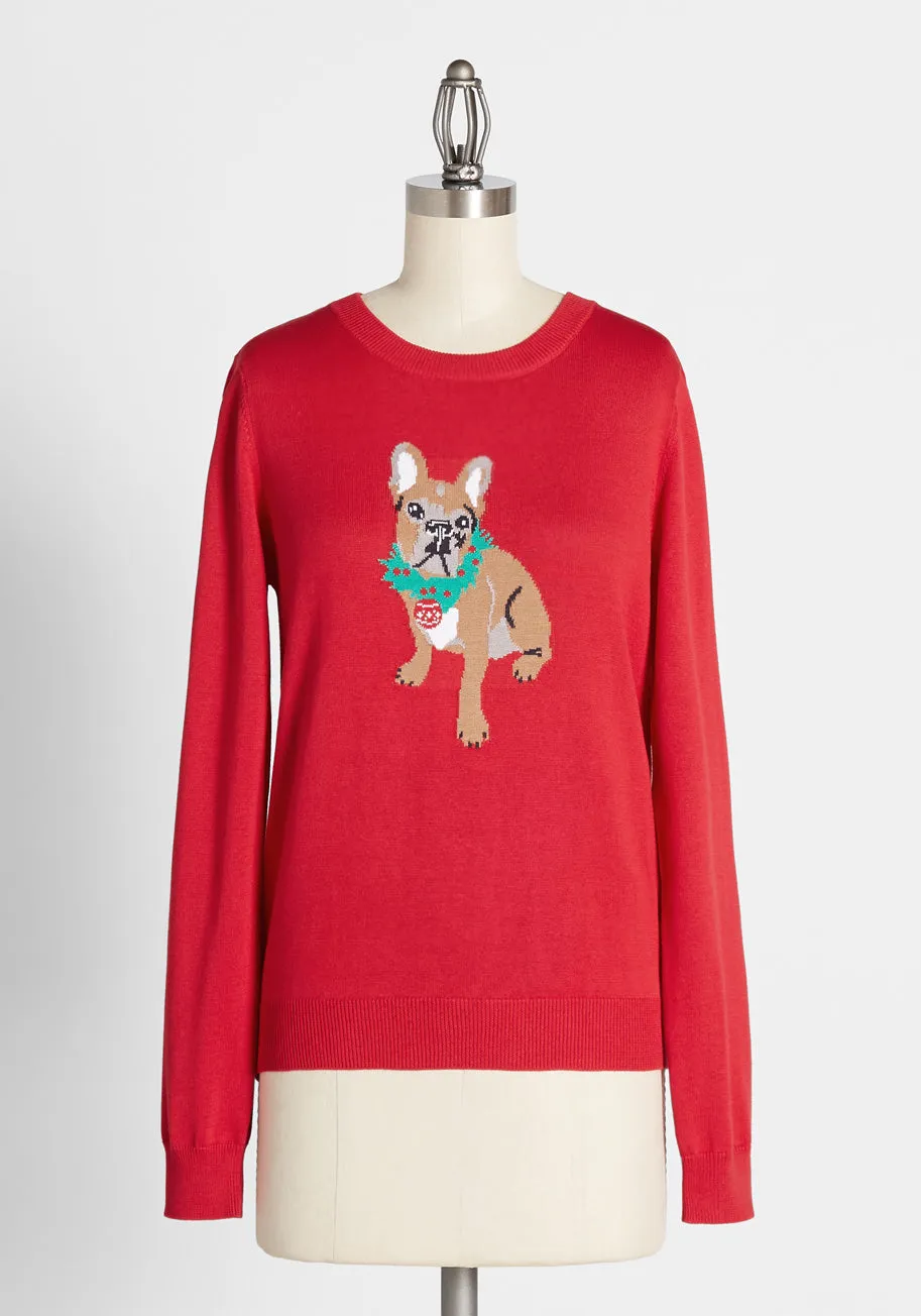 Festive Frenchie Graphic Pullover Sweater