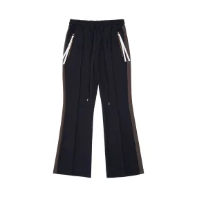 Flared Jersey Pants with Contrasting Colour Stripes in Black