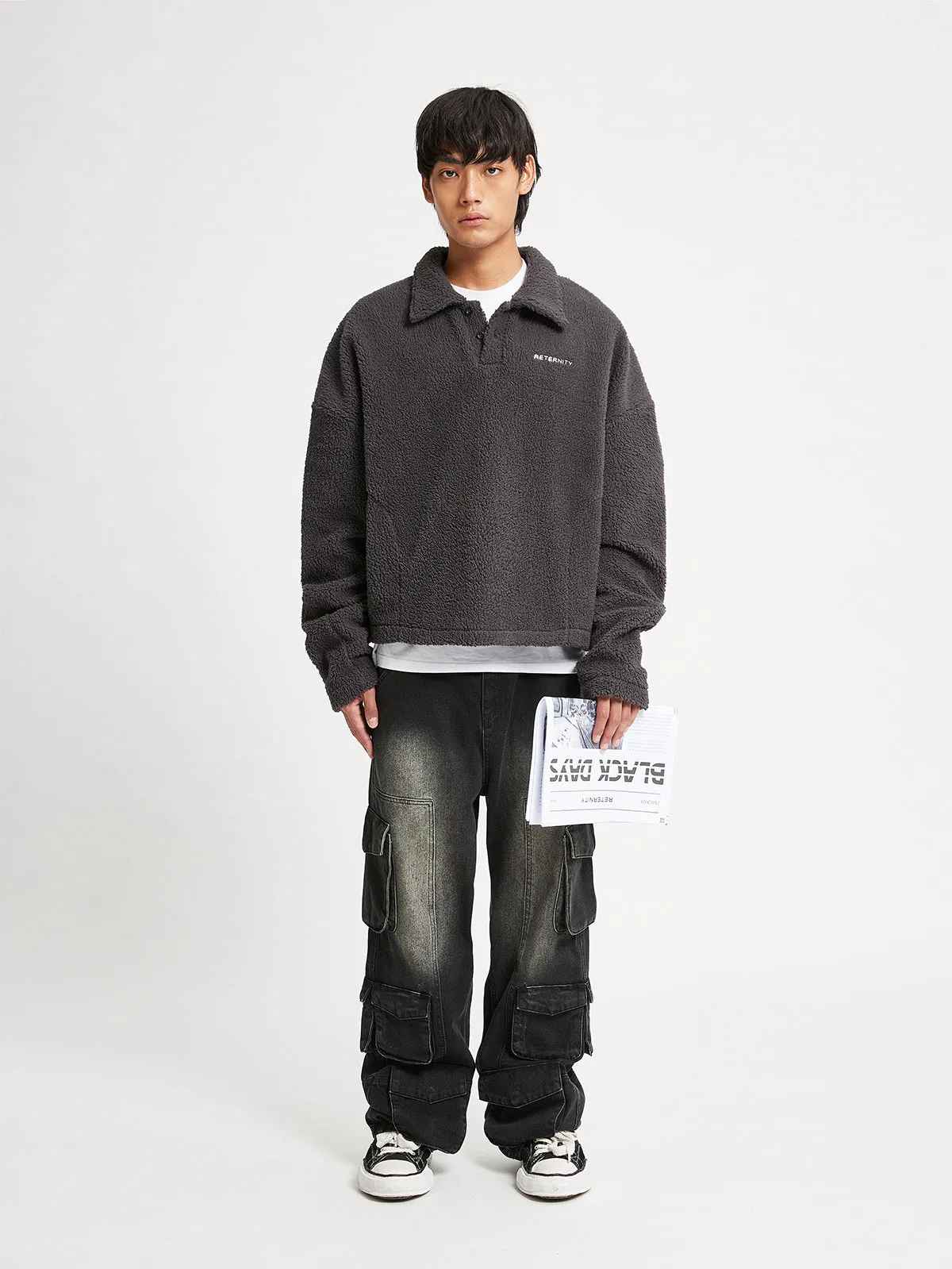 FLEECE POLO SWEATER - DARKGREY