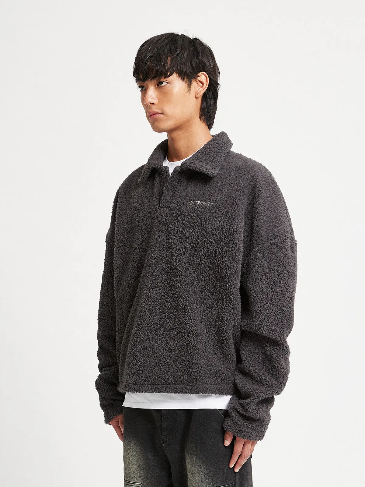 FLEECE POLO SWEATER - DARKGREY