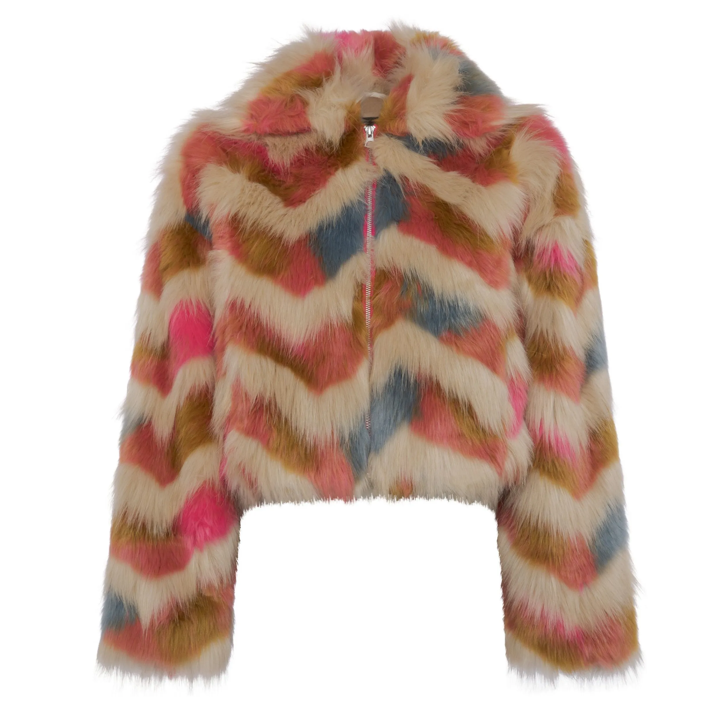 French Connection Dallow Rainbow Faux Fur Crop Jacket 75RBA