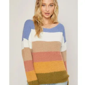 Fuzzy Color Block Sweater