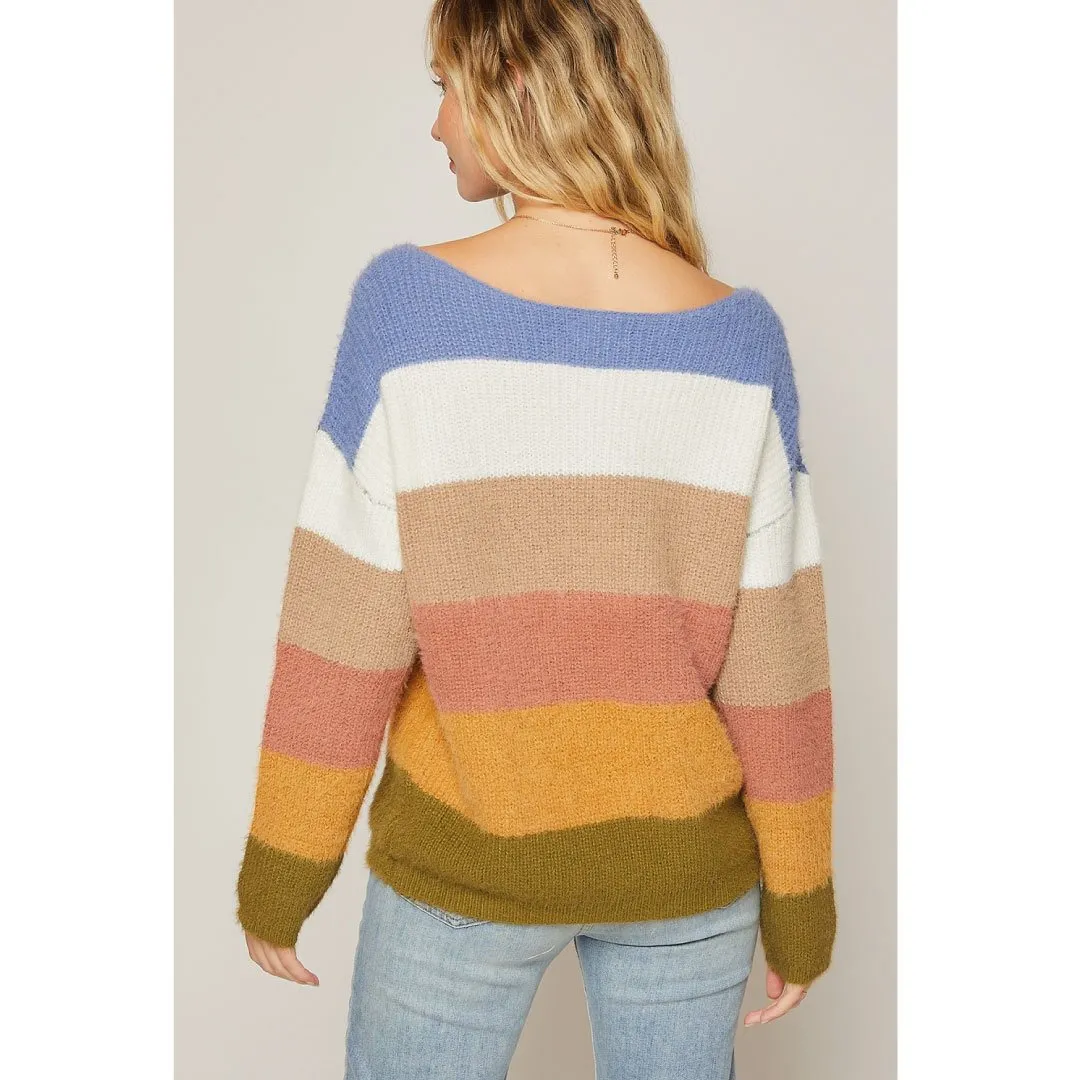 Fuzzy Color Block Sweater