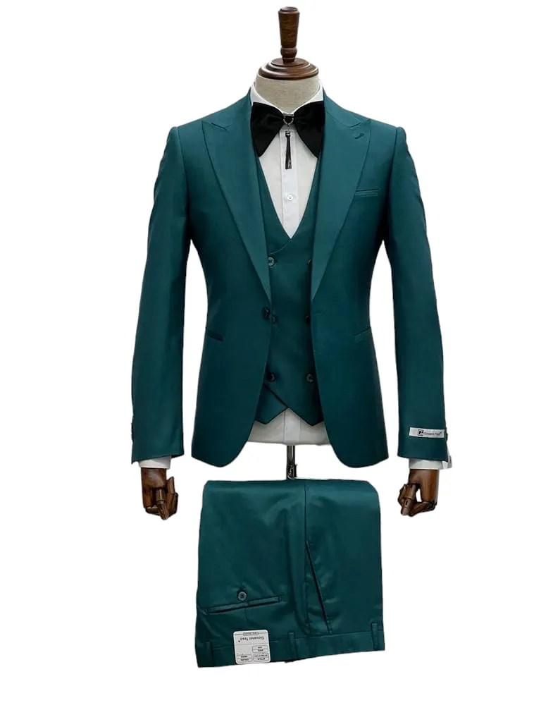 Giovanni Testi 1 Button 3 piece slim fit suit GT1PA V-1501 GREEN