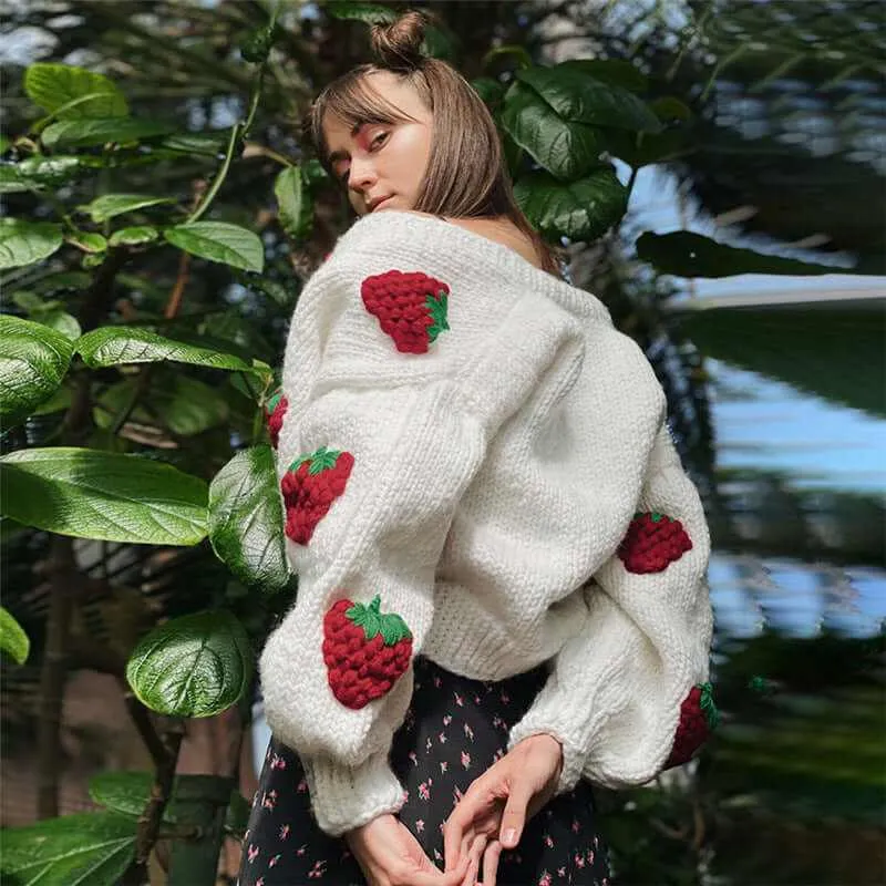 Glow Chic's Cute Loose Strawberry Cardigan Sweater