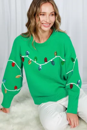 Green Long Sleeve Sequin Detail Sweater