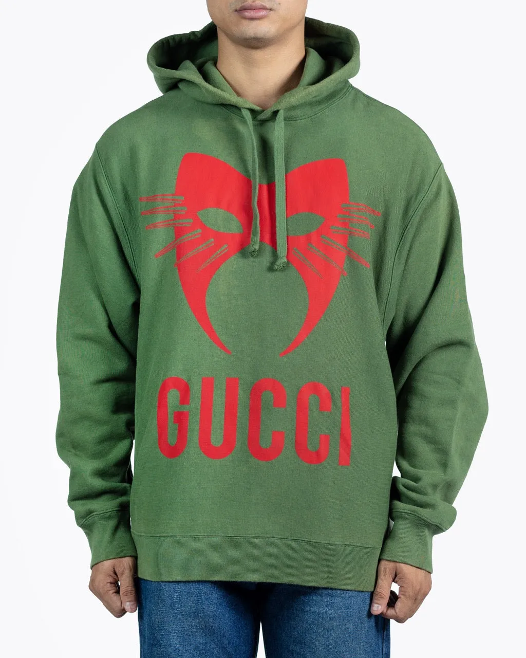 GUCCI GREEN MANIFESTO MASK PRINT HOODIE