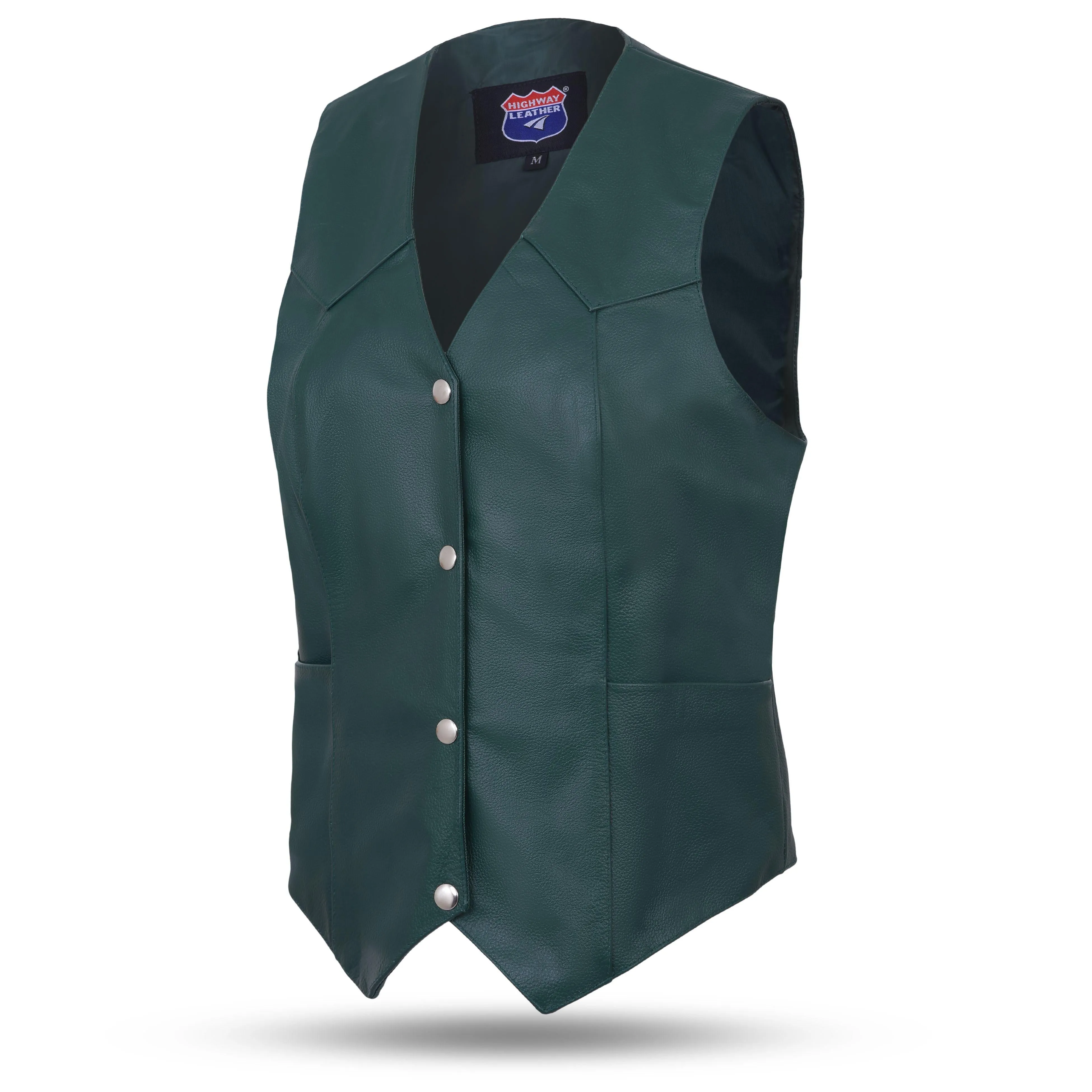 HL14500 HUNTER GREEN Ladies Women soft leather biker motorcycle vest black concealed carry